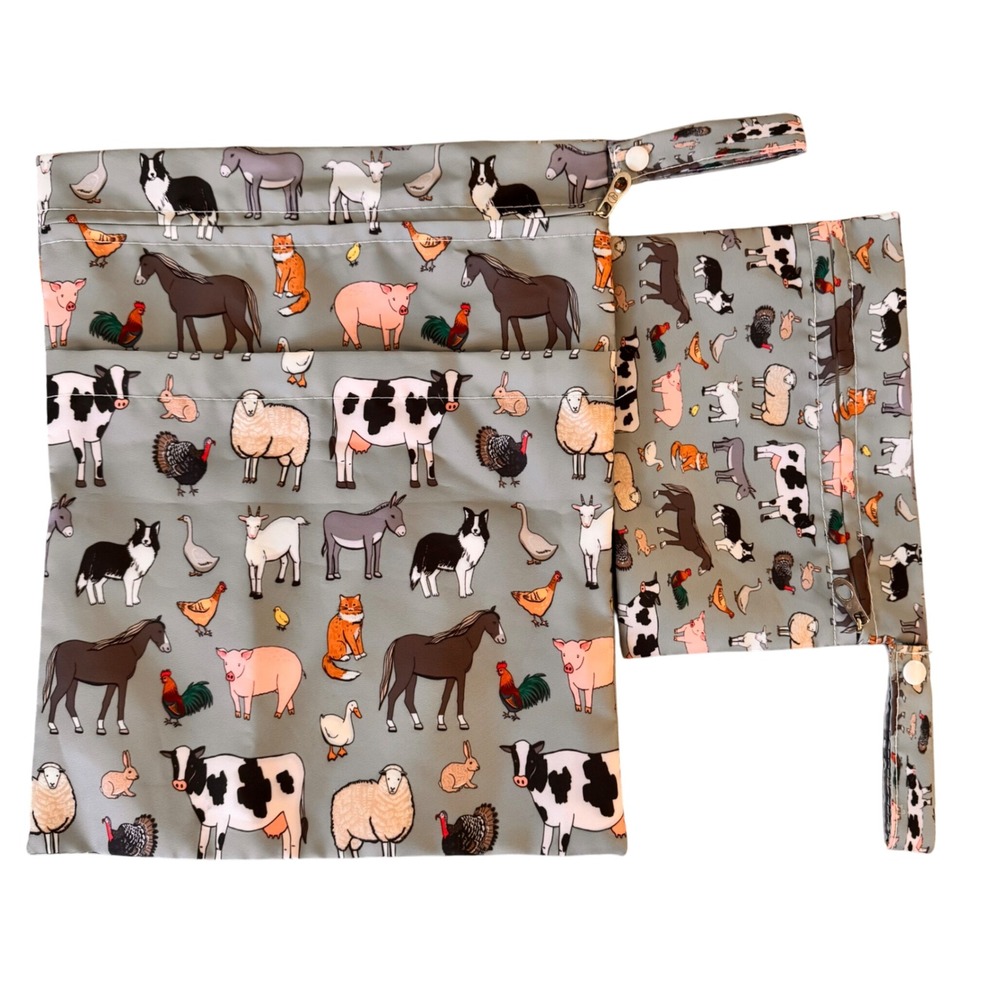 Feifeiyu Wet Bags Set of 2 Farm Animal Print Kids‎ Reusable Diaper
